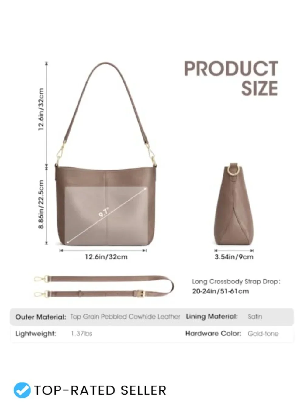 Vintage Leather Crossbody Hobo Bag with Two Straps, Khaki Style for Women